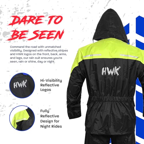 HWK Motorcycle Rain Suit for Men and Women, Two-Piece Waterproof Motorcycle Rain Gear with Reflective Rain Jacket and Rain Pants for Weatherproof All-Season Riding, Hi-Vis Green, 4X-Large - Image 3