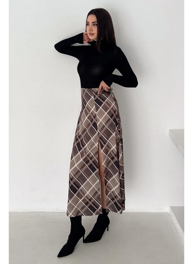 Noa Noa Women's Long Plaid Skirt with Slit Detail – Slit Plaid