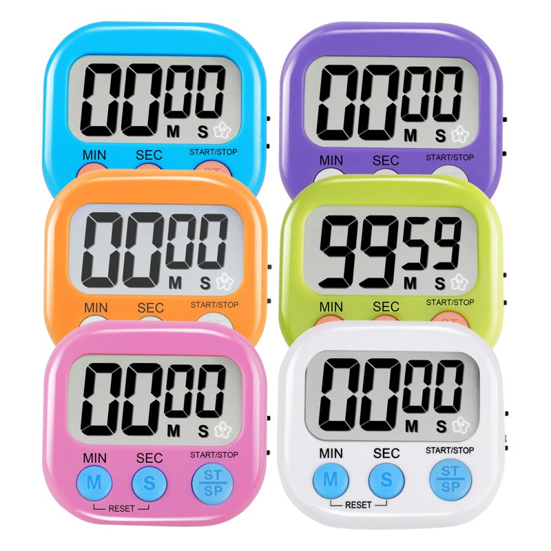 HADDOCK 6 Pack Multi-Function Electronic Timer - Magnetic Digital Timers Big LCD Display The Loud/Silent Switch Countdown Timer Extensively Use in Break Time, Cooking,Gym, Meeting, Classroom - Image 1