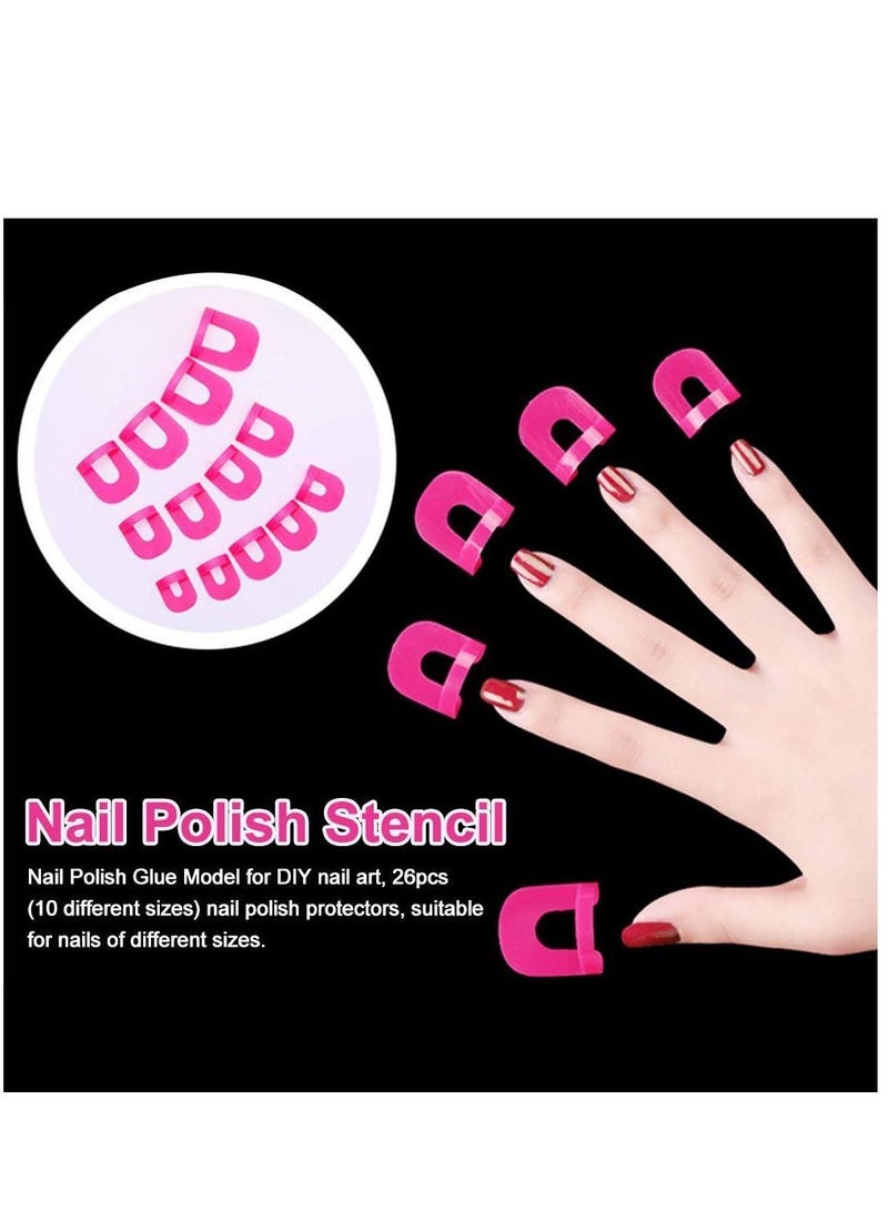 NIBEMINENT 130pcs Plastic Nail Polish Protector for Fingers, U Shape Stencil Reusable Covers Tools, Spill Proof Model Glue Overflow Art Accessories (10 sizes) - Image 4