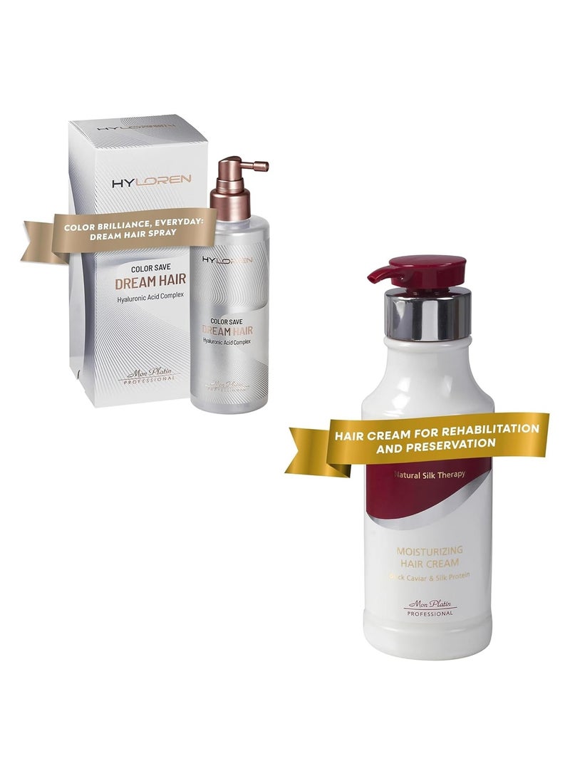 Mon Platin Professional Mon Platin Black Caviar Hair Cream & HYLoren Dream Blow Dry Hair Spray Bundle - Nourishing Styling Cream for Smooth & Shiny Hair, Heat Protection, Frizz Control, 400ml & 250ml  - Image 1