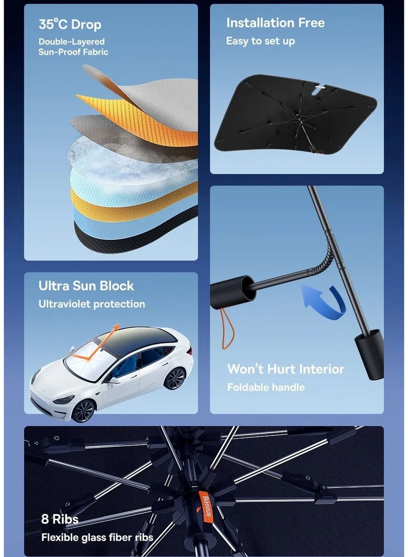 Baseus Car front windshield sun protection and heat insulation sun umbrella car umbrella car sunshade car umbrella  - Image 3