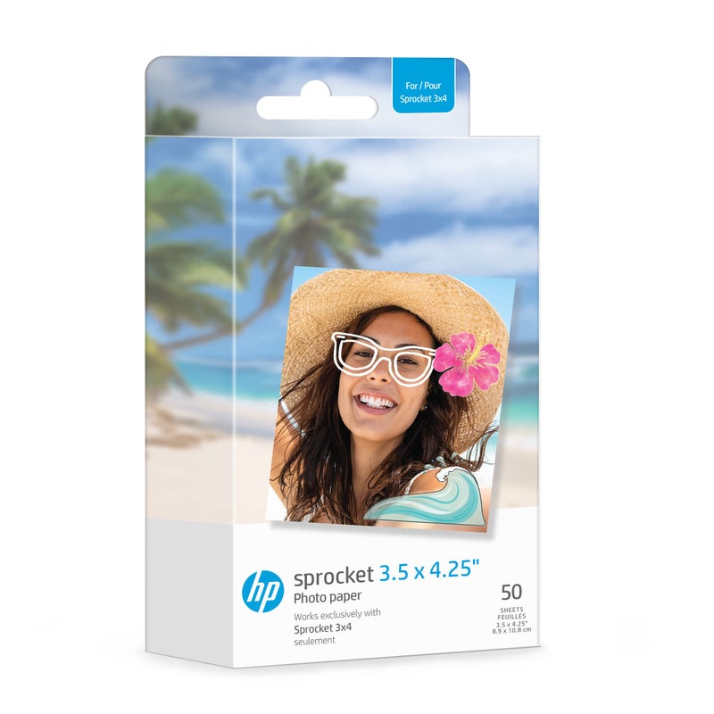 HP ورق صور HP Sprocket مقاس 3.5 × 4.25 Zink بخلفية لاصقة (50 حزمة) متوافق مع كشك الصور HP Sprocket 3x4 وطابعة الصور - Image 1