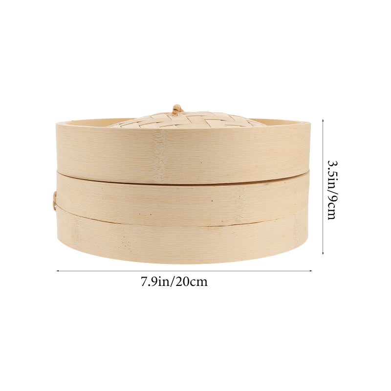 20cm Bamboo Steamer Basket Set with Lid for Dim Sum Vegetables Chinese Food - Image 3