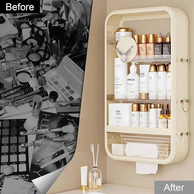 Uniface Bathroom Wall Cabinet, Wall Mounted Bathroom Shelf, 4 Tier Wall Makeup Storage Box, Over Toilet Storage Cabinet, Large Cosmetic Makeup Organizer Display for Bedroom Bathroom Laundry Room - Image 5