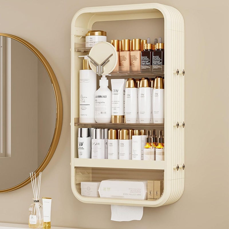 Uniface Bathroom Wall Cabinet, Wall Mounted Bathroom Shelf, 4 Tier Wall Makeup Storage Box, Over Toilet Storage Cabinet, Large Cosmetic Makeup Organizer Display for Bedroom Bathroom Laundry Room - Image 1