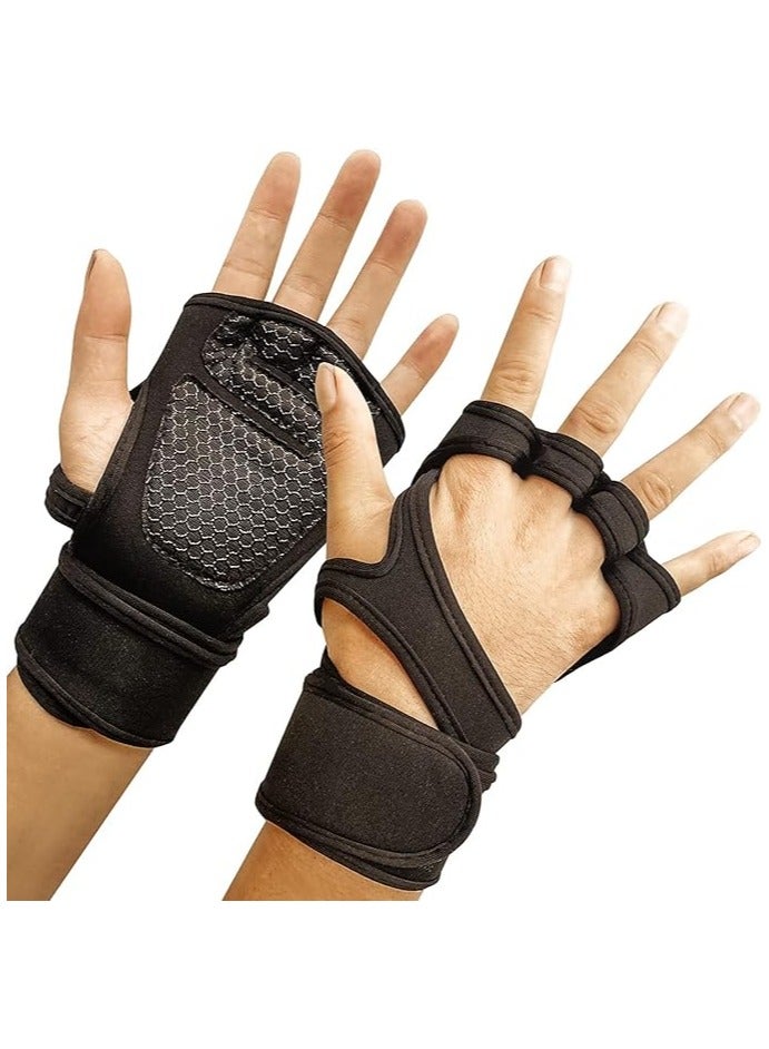 RedMapleTEK Sports Cross Training Gloves, Fitness Gloves With Wrist Support, Gym Workout,Weightlifting & Fitness-Leather Padding, With Strong Grip And Palm Protection,No Calluses-Suits Men & Women,Black  - Image 1