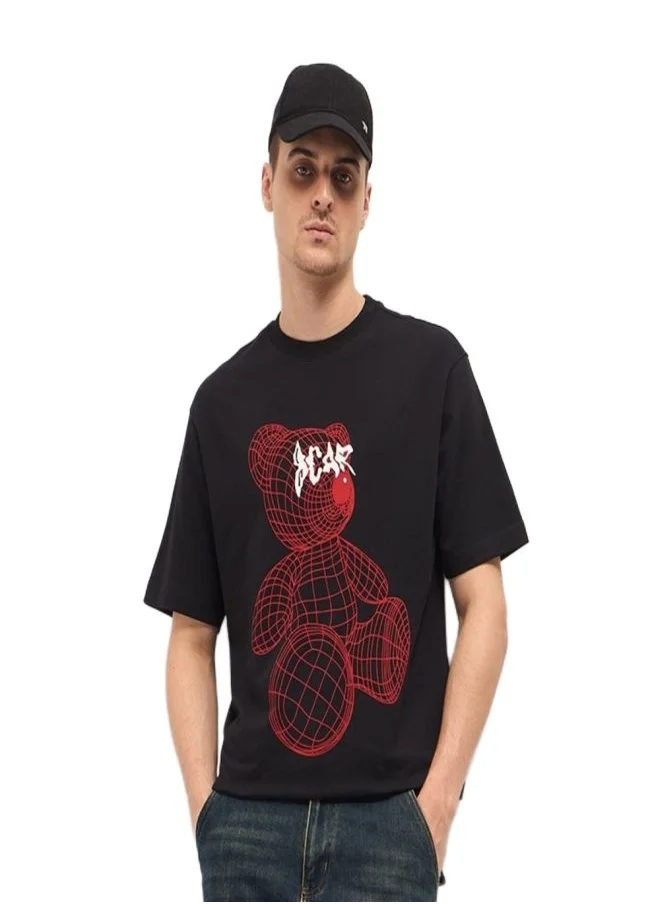 THE BEAR HOUSE Men's Black Wireframe Teddy Bear Graphic Print Crew Neck T-shirt Perfect For Casual Wear, Gym, Travel, Or Layering Stylish And Versatile Essential For Every Wardrobe