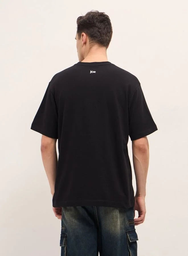 THE BEAR HOUSE Men's Black Wireframe Teddy Bear Graphic Print Crew Neck T-shirt Perfect For Casual Wear, Gym, Travel, Or Layering Stylish And Versatile Essential For Every Wardrobe