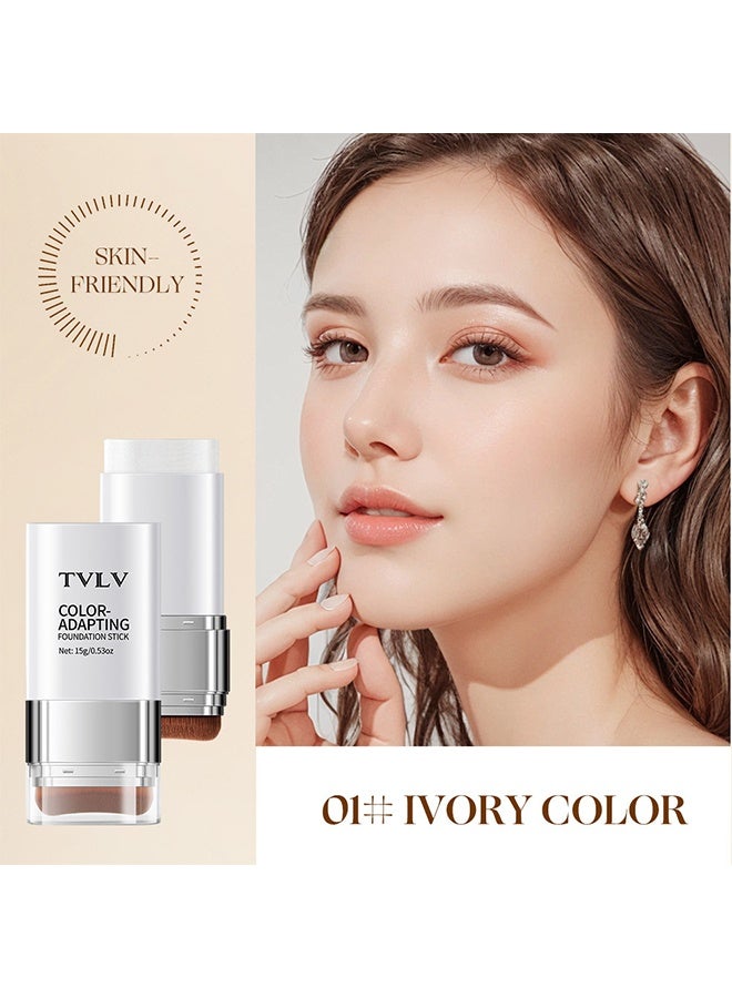 TVLV Foundation Stick, 2 in 1 Dual-Ended Eraser Contour Stick with Brush, Tinted Moisturizer, Skin Tint, Face Foundation, Radiant & Dewy Finish for Face Makeup (＃1 Ivory Color) - Image 2