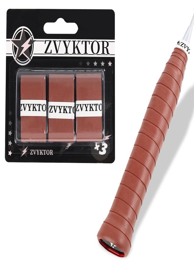 ZVYKTOR Tennis Racket Grip Tape 3 Pack, Ultra-Thin Tennis Racket Grip Tape for Enhanced Tack, Sweat Control & Durability – Premium Overgrips for Tennis, Badminton & Pickleball (Brown 3P) - Image 1