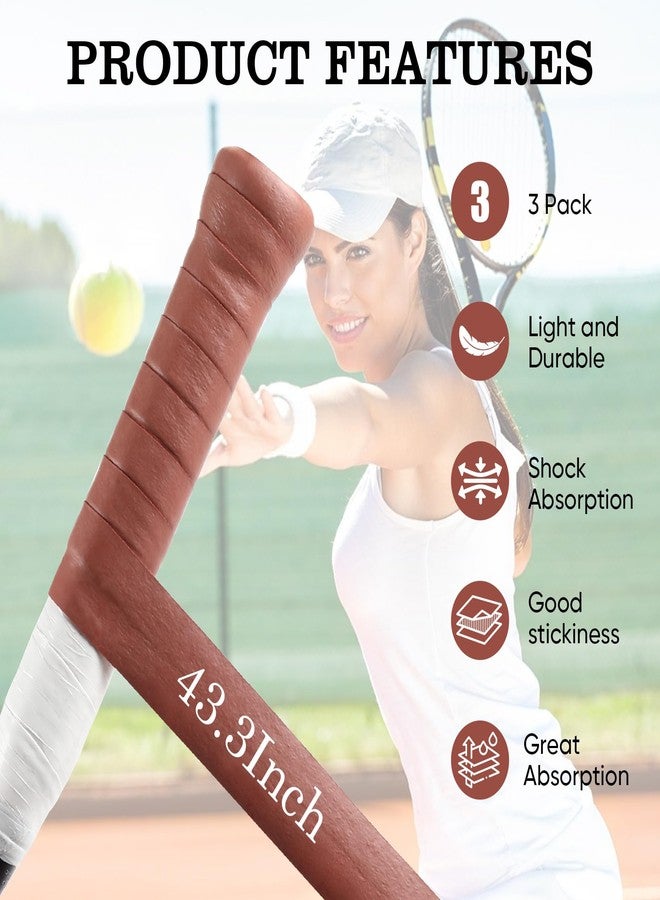ZVYKTOR Tennis Racket Grip Tape 3 Pack, Ultra-Thin Tennis Racket Grip Tape for Enhanced Tack, Sweat Control & Durability – Premium Overgrips for Tennis, Badminton & Pickleball (Brown 3P) - Image 3