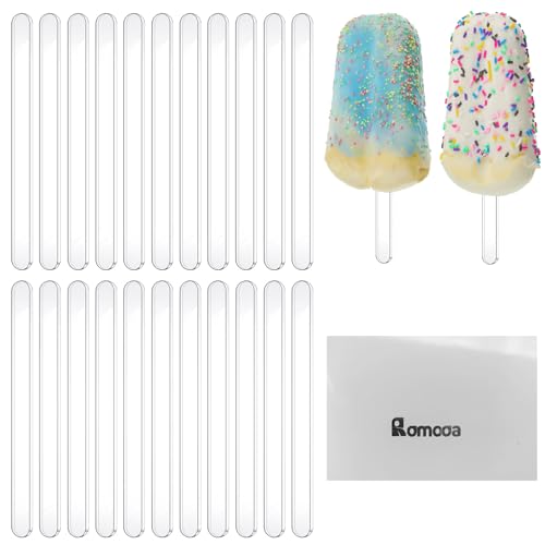 Romooa 30 Pieces Acrylic Sticks Reusable Cakesicle Sticks Cake Pop Mold Mirror Ice Pop Sticks Ice Cream Cakesicle Mold for Home Cake Candy Gifts Party Craft (4.5 Inches, Transparent) - Image 1