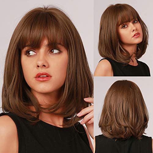 EMMOR Brown Bob Wig for Women Natural Hair Synthetic Wigs With Bang High Heat Resistant Wig - Image 1