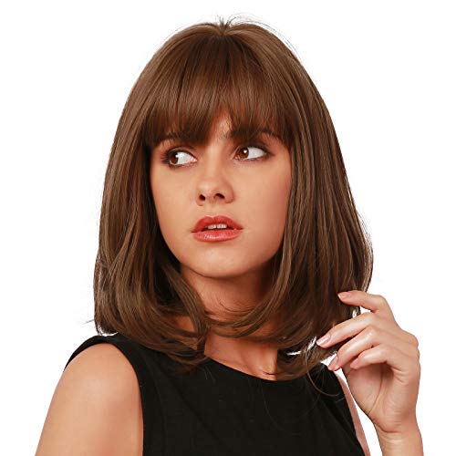 EMMOR Brown Bob Wig for Women Natural Hair Synthetic Wigs With Bang High Heat Resistant Wig - Image 2