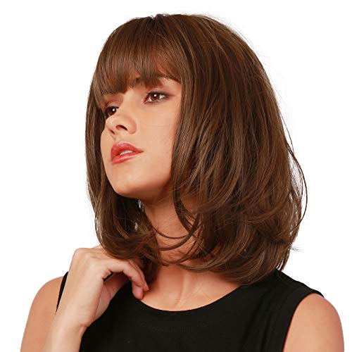 EMMOR Brown Bob Wig for Women Natural Hair Synthetic Wigs With Bang High Heat Resistant Wig - Image 3