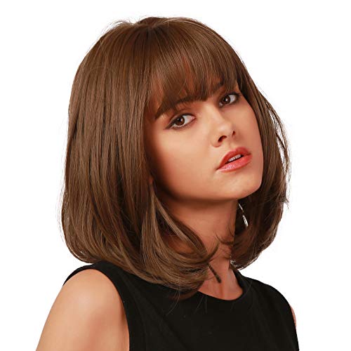 EMMOR Brown Bob Wig for Women Natural Hair Synthetic Wigs With Bang High Heat Resistant Wig - Image 4