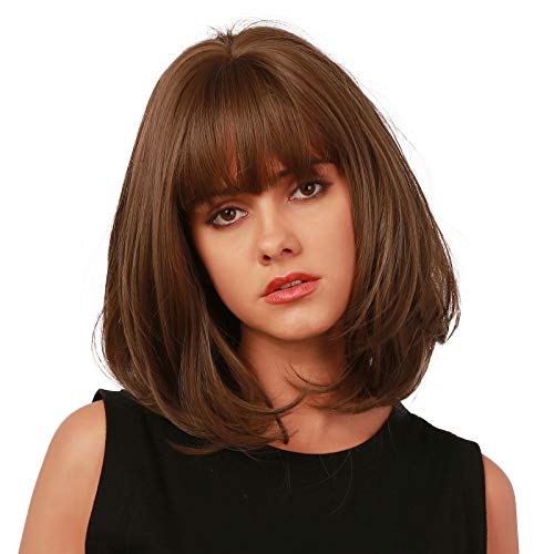 EMMOR Brown Bob Wig for Women Natural Hair Synthetic Wigs With Bang High Heat Resistant Wig - Image 5