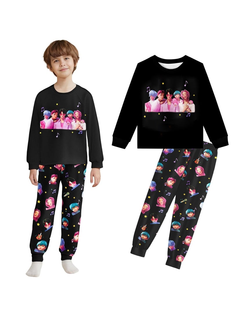 عام طقم بيجاما مطبوع عليه فتيات فرقة كيه-بوب يصطدمن الشياطين، بأكمام طويلة، ملابس نوم ومنزلية. - Image 2