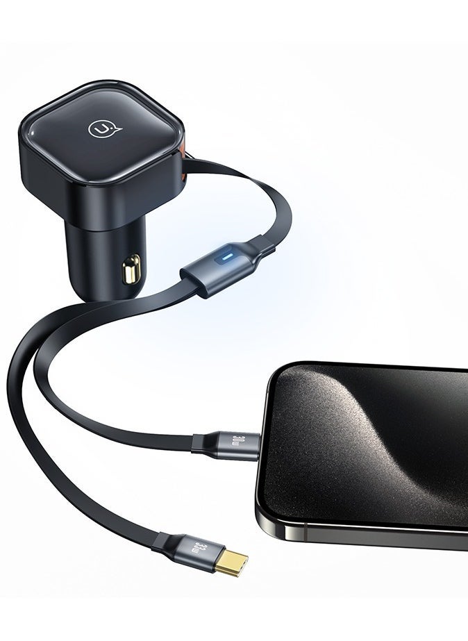 C41 30W Car Charger with 2IN1 Retractable Cable Type-C+Type-C | Fast Charging, Dual Type-C Ports, Compact Design, Universal Compatibility, Smart IC Protection – High-Speed Car Charger for Smartphone - Image 2