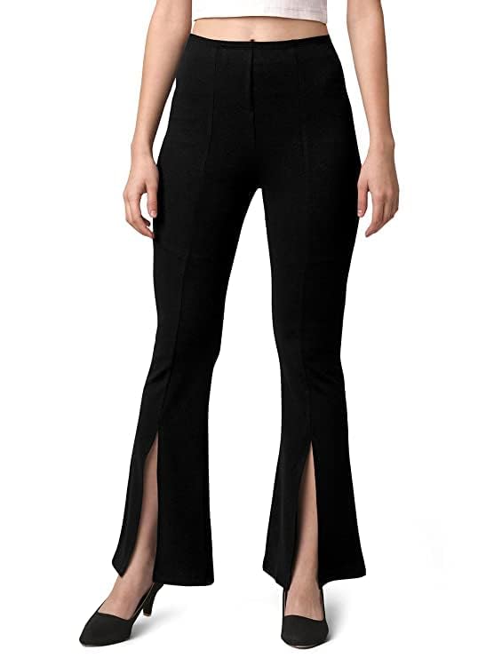 Mehrang Cotton Blend Parallel Trouser Pants Regular Fit High Rise, Bell Bottom Pants For Women (30, Black) - Image 2