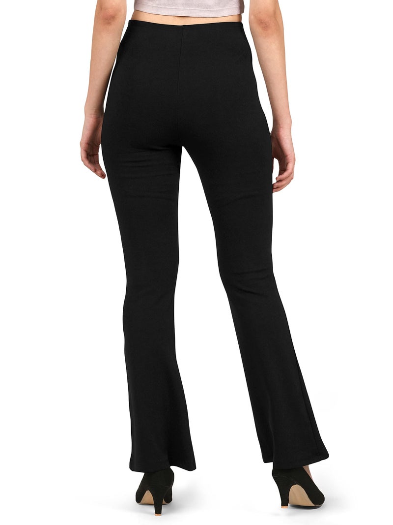 Mehrang Cotton Blend Parallel Trouser Pants Regular Fit High Rise, Bell Bottom Pants For Women (30, Black) - Image 5