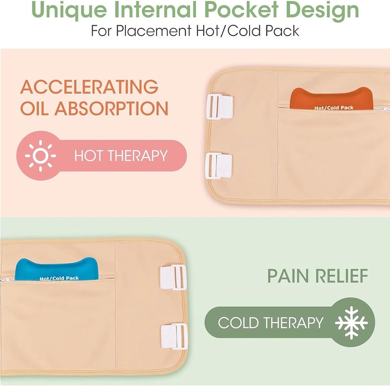 MQUPIN 10Pcs Castor Oil Pack Kit with Adjustable Strap, Reusable Organic Cotton Wrap for Full Body, Waist to Feet, Hot/Cold Therapy with Ice Bag Pocket Design (4-B) - Image 2