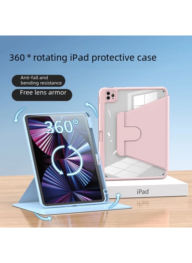 360-degree Rotating Transparent Acrylic Case Ipad Air6/5/11/10.9/10.2 Mini6 Anti-fall Protective Case Simple Design-Color:[Ice Crystal Blue] 360 Degree Rotation♥Acrylic Backboard-Applicable Model:Ipad 11th Generation 2025 Model (11inch)