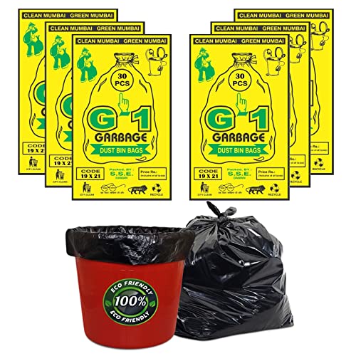 G1 G 1 Garbage/Trash/Dustbin Bags and Covers For Kitchen Washroom Parks | Medium Size | Size 48 cm x 56 cm | Black Color | 180 Pcs | Pack of 6| - Image 1