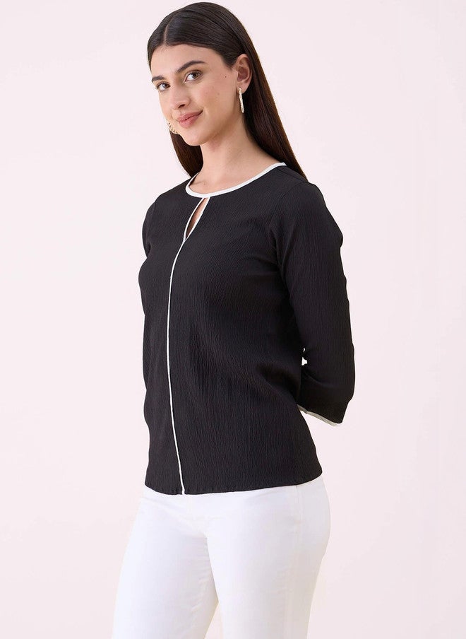 SALT ATTIRE Keyhole Neck Crepe Top - Image 4