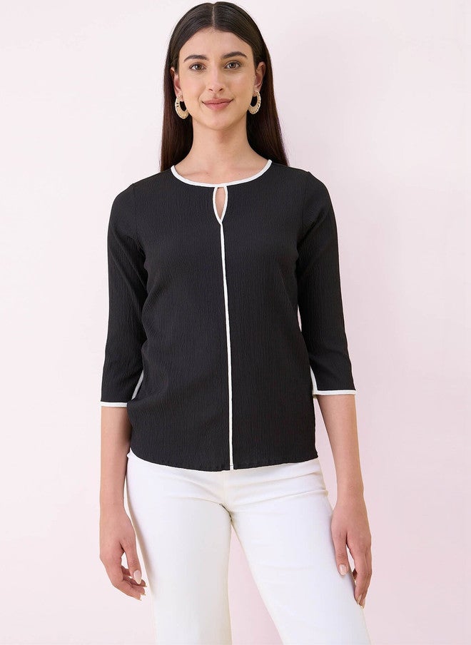 SALT ATTIRE Keyhole Neck Crepe Top - Image 1