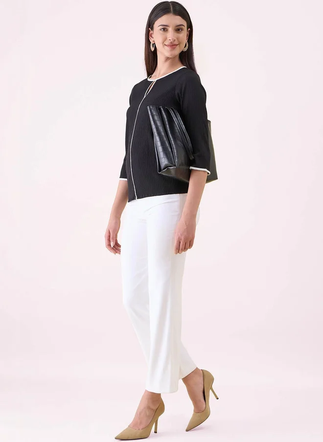 Salt Attire SALT ATTIRE Keyhole Neck Crepe Top