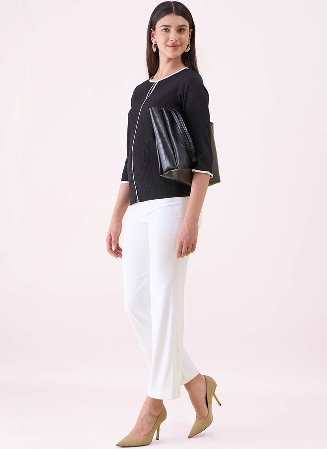 SALT ATTIRE Keyhole Neck Crepe Top - Image 2