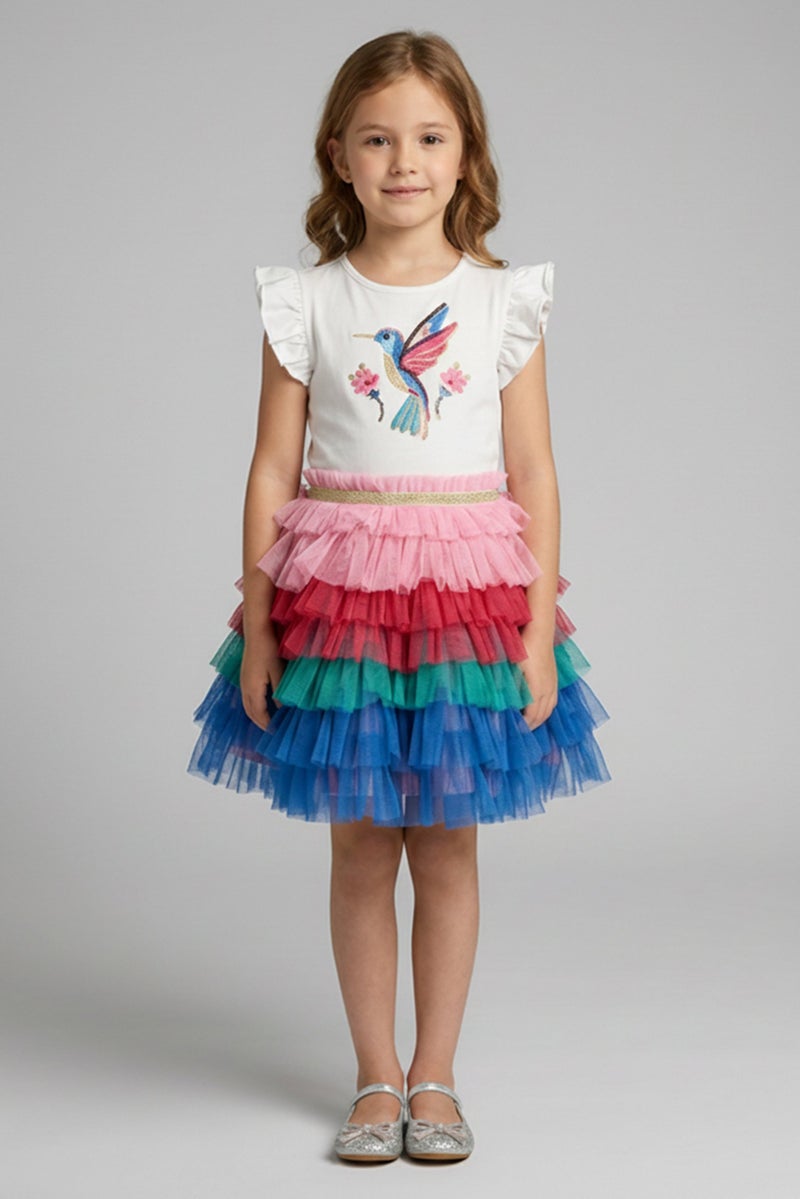 MISS Toddlers Girl Embroidered Dress, Multicolor - Image 1