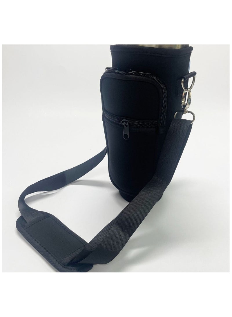 Water Bottle Carrier Bag for Stanley 40oz Tumbler, Water Bottle Holder with Pouch and Adjustable Strap, Sleeve Accessories with Pocket for 40oz Cup (black) - Image 3