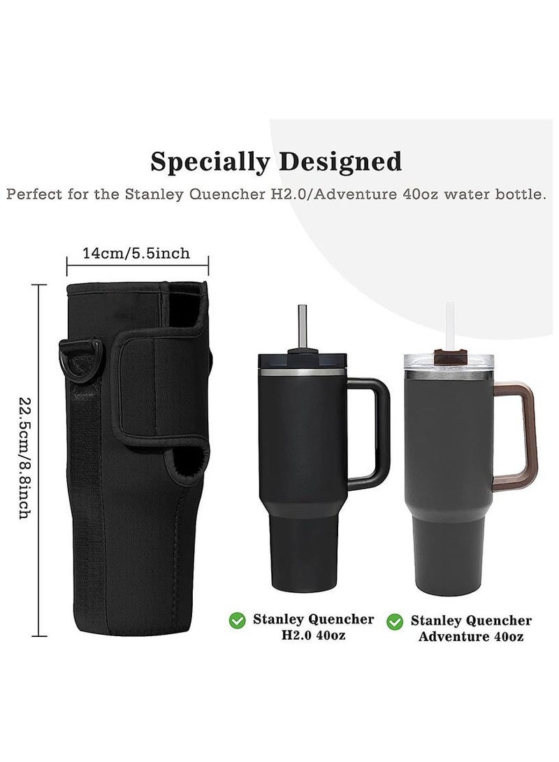 Water Bottle Carrier Bag for Stanley 40oz Tumbler, Water Bottle Holder with Pouch and Adjustable Strap, Sleeve Accessories with Pocket for 40oz Cup (black) - Image 2