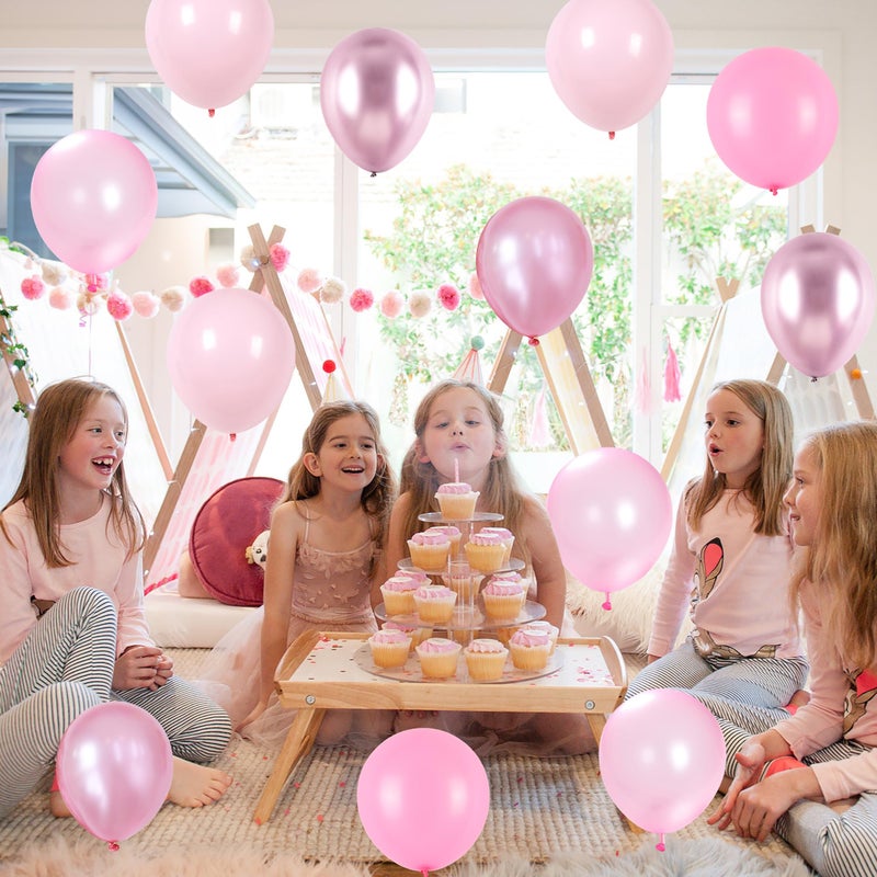 Togvu Pink Balloons Set, 60 Packs 12 Inch Metallic Chrome Pink Pearl Macaron Light Pink Different Shades Balloons for Girl Women Birthday Decorations, Wedding, Christening, Baby Shower Party - Image 4