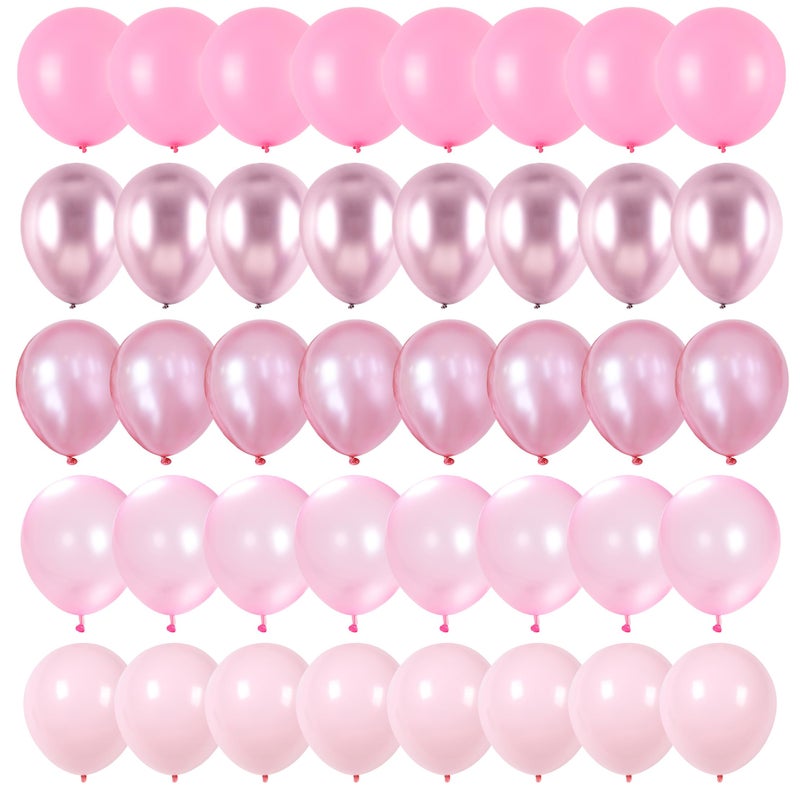 Togvu Pink Balloons Set, 60 Packs 12 Inch Metallic Chrome Pink Pearl Macaron Light Pink Different Shades Balloons for Girl Women Birthday Decorations, Wedding, Christening, Baby Shower Party - Image 1