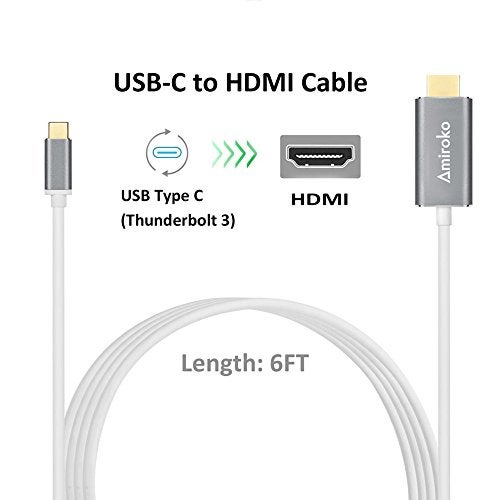 Amiroko USB C to HDMI Cable 6FT, USB 3.1 Type C (Thunderbolt 3 Compatible) to HDMI Adapter 4K Cable for MacBook, MacBook Pro, Dell XPS 13/15, Galaxy S8/Note 8 etc to HDTV, Monitor, Projector - Gray - Image 4