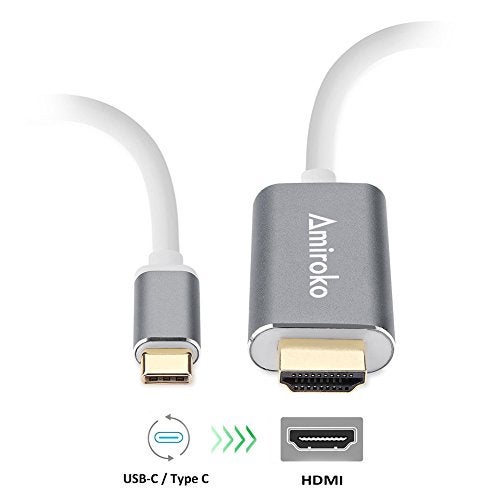 Amiroko USB C to HDMI Cable 6FT, USB 3.1 Type C (Thunderbolt 3 Compatible) to HDMI Adapter 4K Cable for MacBook, MacBook Pro, Dell XPS 13/15, Galaxy S8/Note 8 etc to HDTV, Monitor, Projector - Gray - Image 2