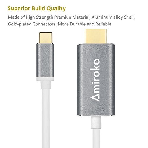 Amiroko USB C to HDMI Cable 6FT, USB 3.1 Type C (Thunderbolt 3 Compatible) to HDMI Adapter 4K Cable for MacBook, MacBook Pro, Dell XPS 13/15, Galaxy S8/Note 8 etc to HDTV, Monitor, Projector - Gray - Image 3