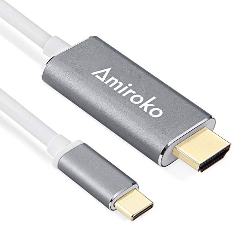 Amiroko USB C to HDMI Cable 6FT, USB 3.1 Type C (Thunderbolt 3 Compatible) to HDMI Adapter 4K Cable for MacBook, MacBook Pro, Dell XPS 13/15, Galaxy S8/Note 8 etc to HDTV, Monitor, Projector - Gray - Image 1