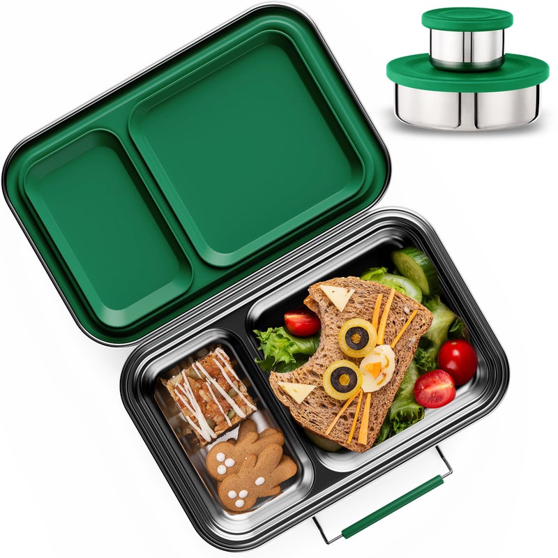 AOHEA Stainless Steel Lunch Box for Kids Leak Proof Bento Lunch Box BPA Free 304 Stainless Steel Bento Box Stainless Bento Box with Containers for School and OfficeGreen