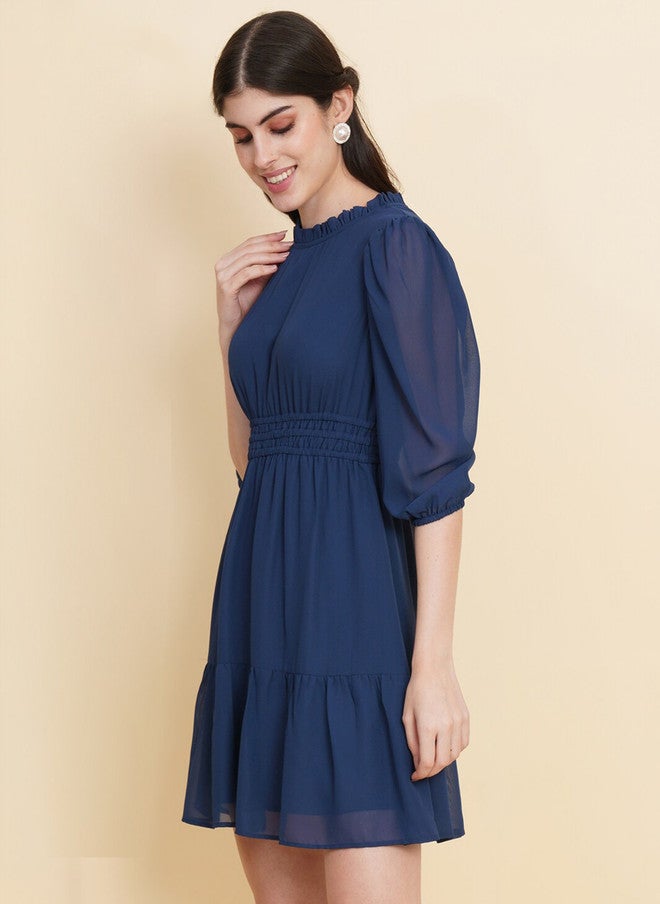 RAASSIO فستان نسائي بأكمام منتفخة وتصميم طبقات - Image 4