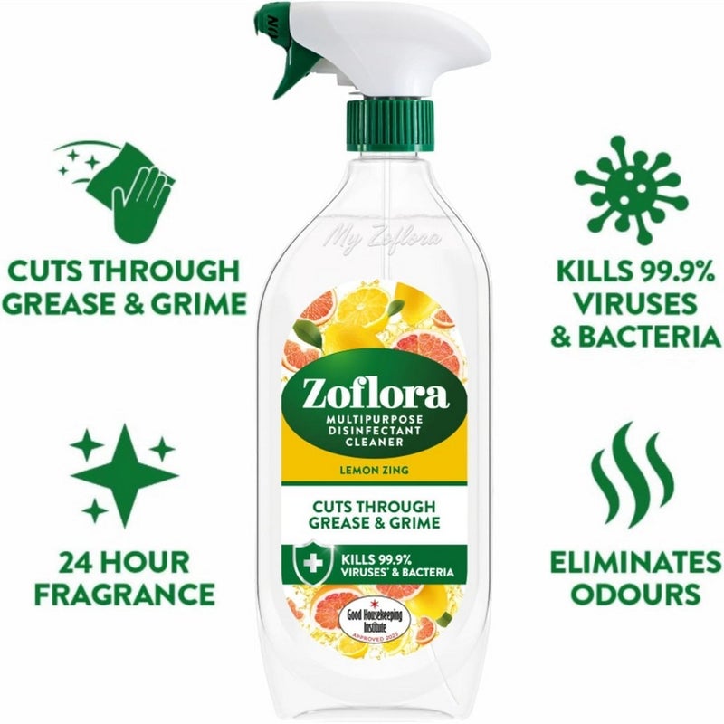 Zoflora Multi Purpose Disinfectant Cleaner Lemon Zing Spray 800ml Antibacterial Surface Cleaner Kills 99.9% Germs Grease Remover Kitchen Bathroom - Image 4