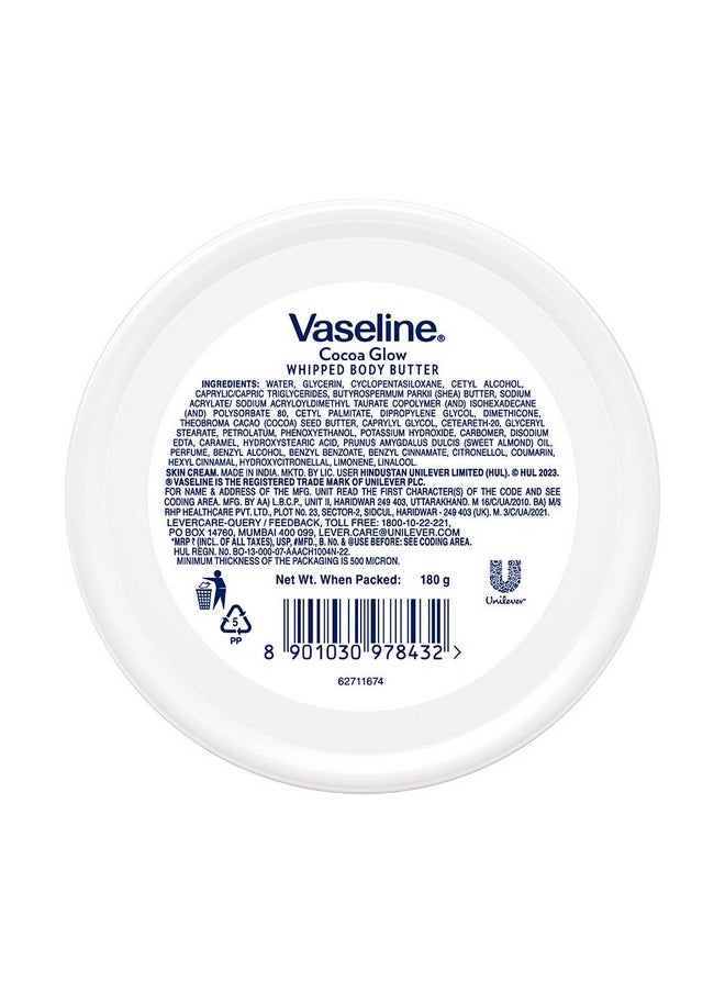 Vaseline Cocoa Glow Whipped Body Butter 180 G. Cocoa & Shea Butter For Glowing Soft Skin  - Image 2
