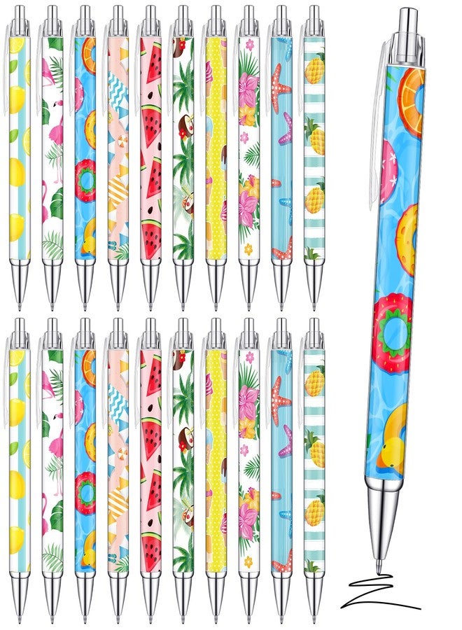 Sinload 100 Pcs Summer Hawaiian Gel Ink Pens Bulk Black Ink Cute Retractable Gel Pens Summer Pens for swimming pool Office School Home Party Decorations Gifts Supplies - Image 1