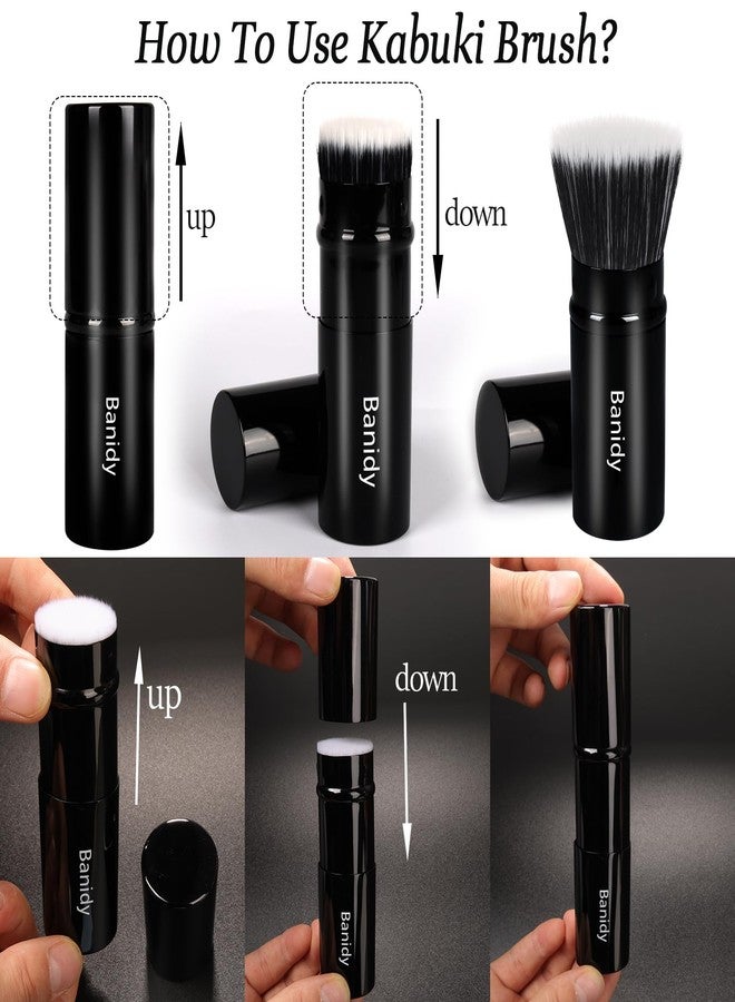 Banidy Foundation Makeup Brush Flat Top Kabuki Face Blush Liquid Powder Foundation Brush Retractable Travel Brush for Blending Liquid, Cream or Flawless Powder Cosmetics - Image 4
