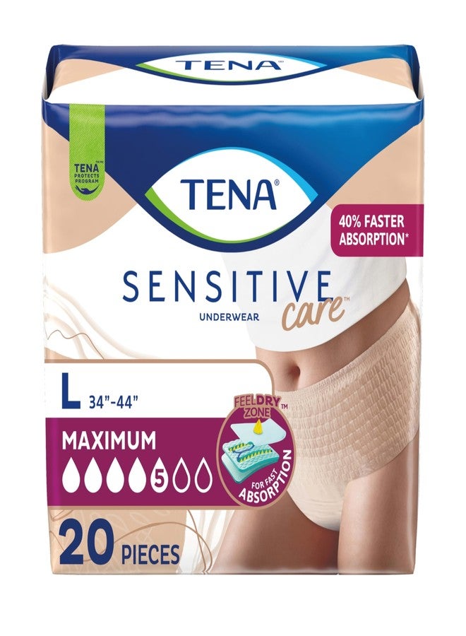 Tena Sensitive Care Underwear for Women Maximum, Adult Diaper, Postpartum and Bladder Leakage, L, 20 Count, Better Fit - Image 1