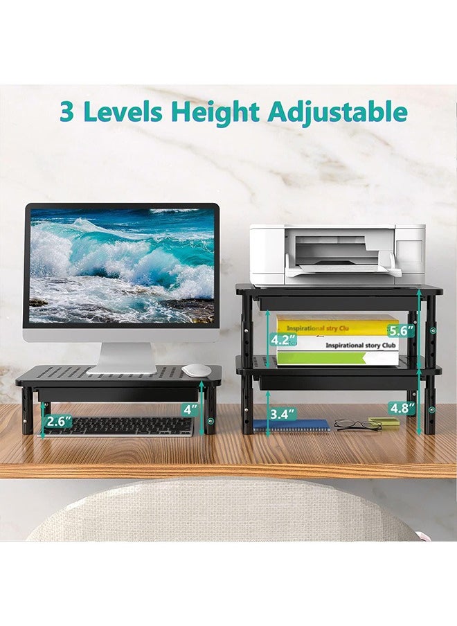 Monitor Stand with Storage, Computer riser for Monitor with Drawer, Laptop 3 Height Adjustable Metal Laptop Stand Riser, and Phone Holder for Office, Home, School